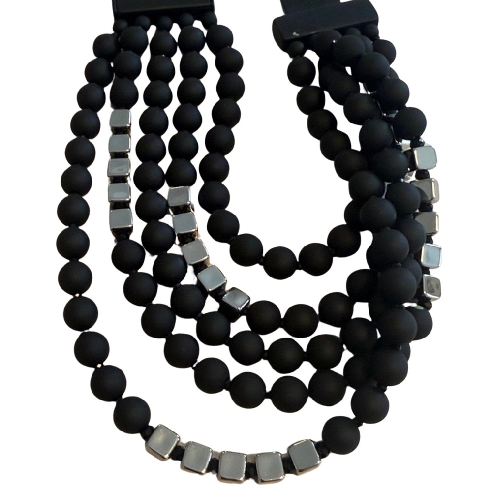 Chico’s Black Multi Strand Statement Necklace Set… - image 4